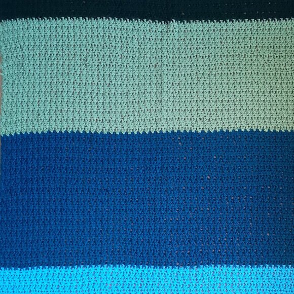 Handmade Crochet 43"x 75" Dark Green Olive Teal Blue & Teal Green Afghan / Throw - Picture 4 of 4
